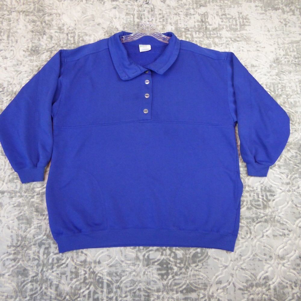Vintage Mervyns Cheetah Sweatshirt Mens Large Blue 1/4 Button 3/4 Sleeve 90s